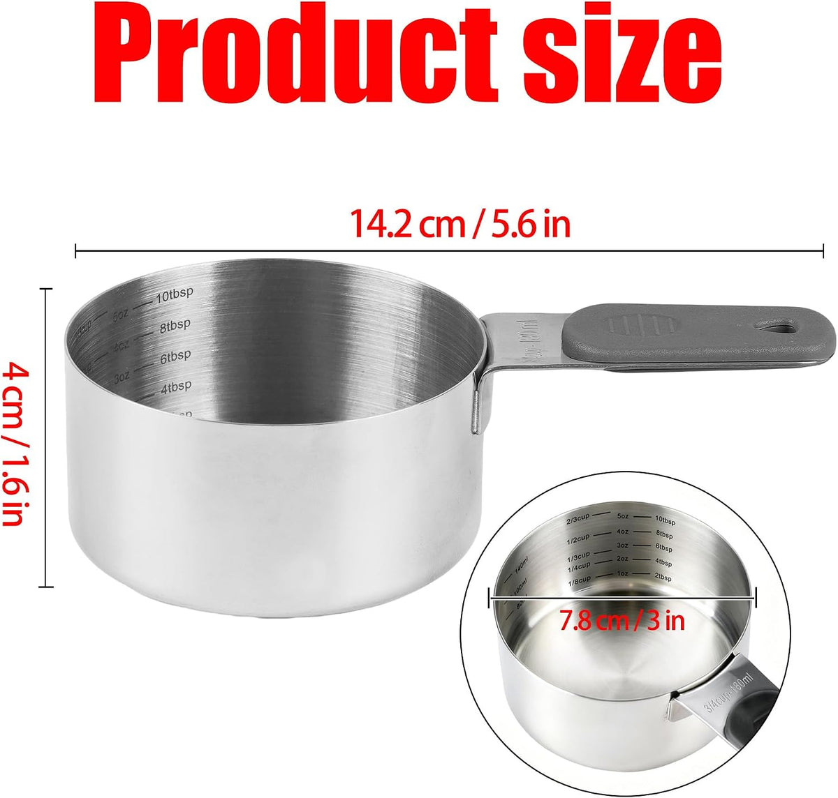 Taza medidora acero inox 6.1oz con mango magnético