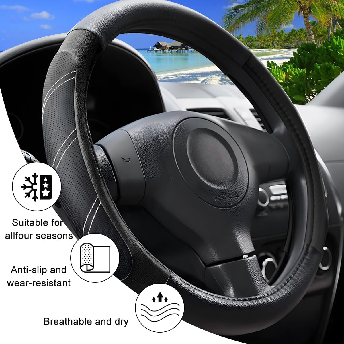 Funda volante piel fibra carbono 15pulg antideslizante universal