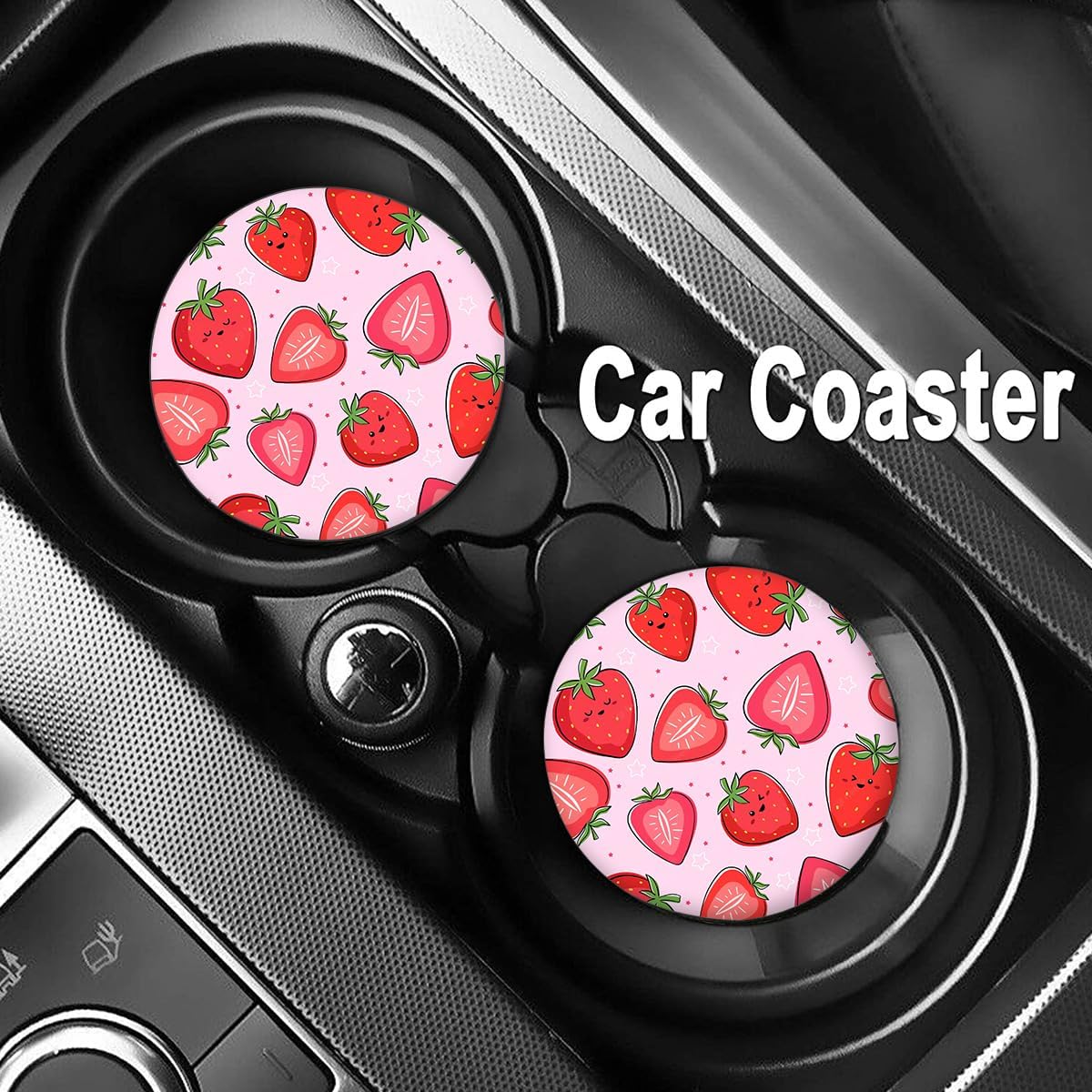2 Portavasos coche fresa rosa 2.75pulg antiderrap