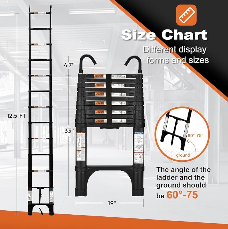 Escalera telescópica aluminio 12.5ft 330lb plegable con