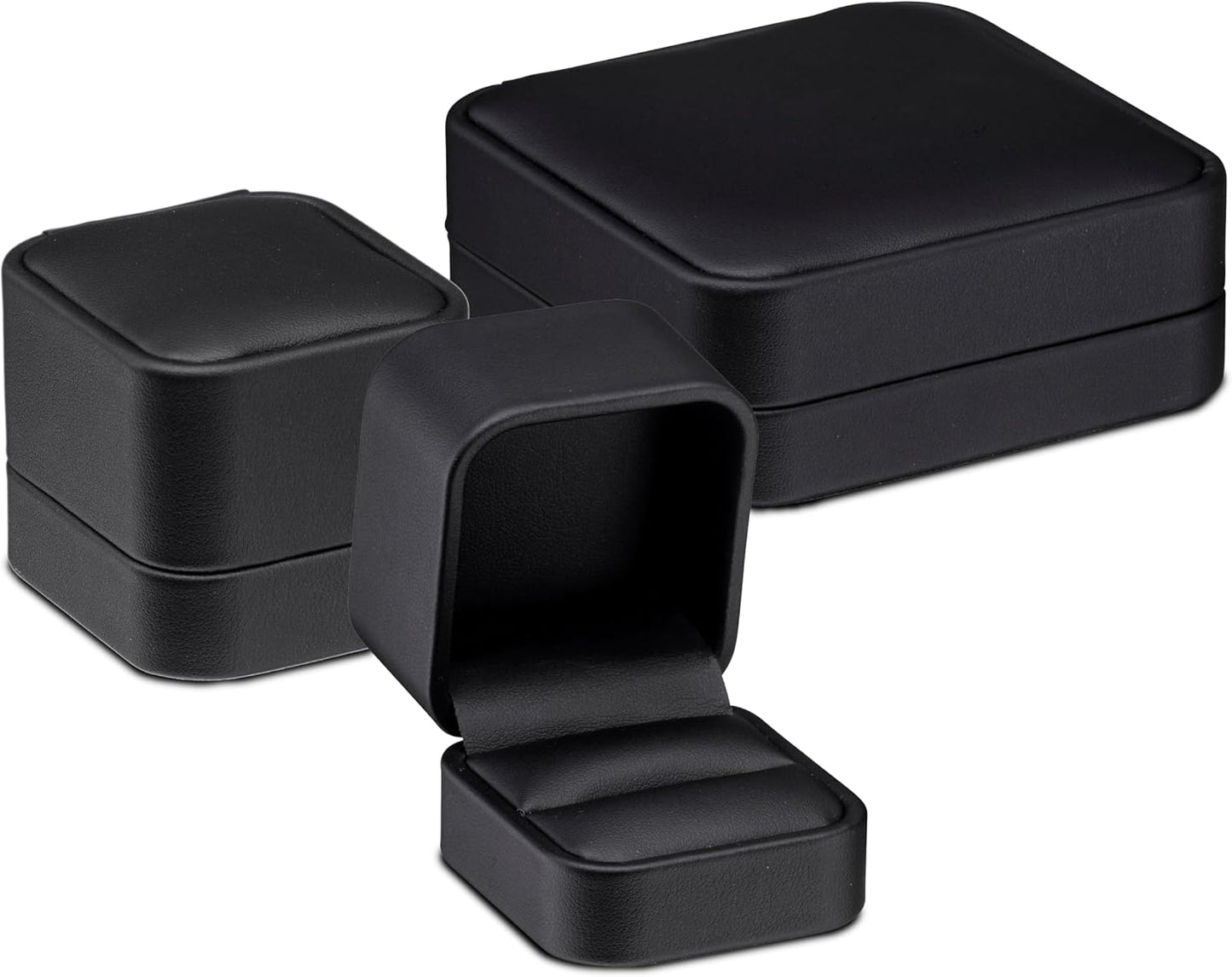Caja anillo cuero sintético terciopelo negro para propuestas
