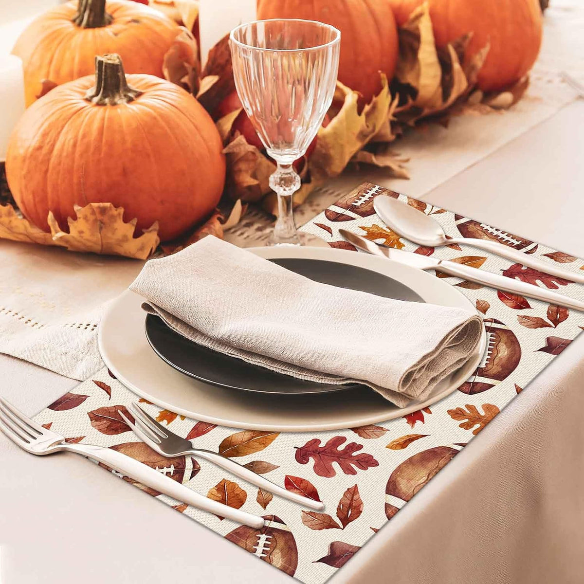 4 Manteles Otoño 12x18pulg Calabaza Hojas Arce Decoración Mesa
