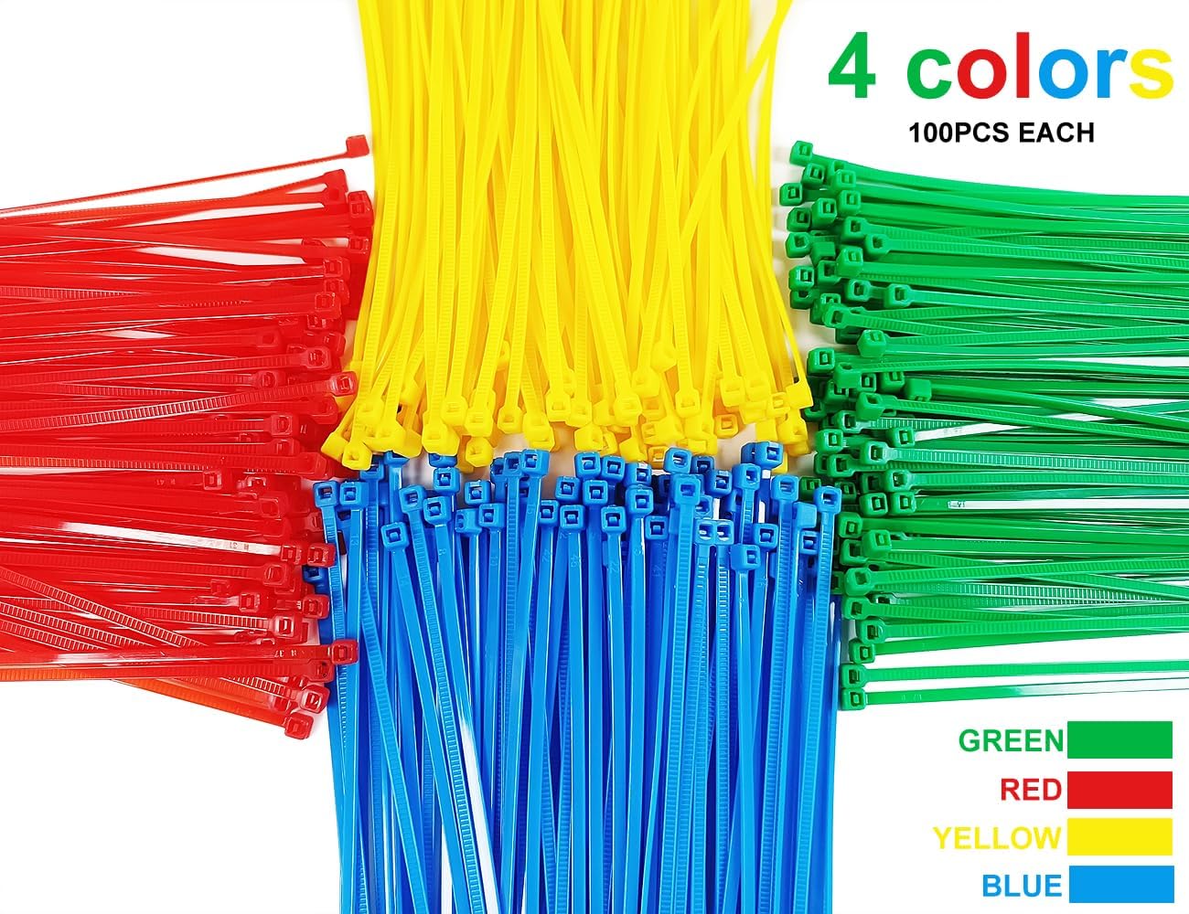 Juego 400 bridas 8 pulg color rojo amarillo verde azul