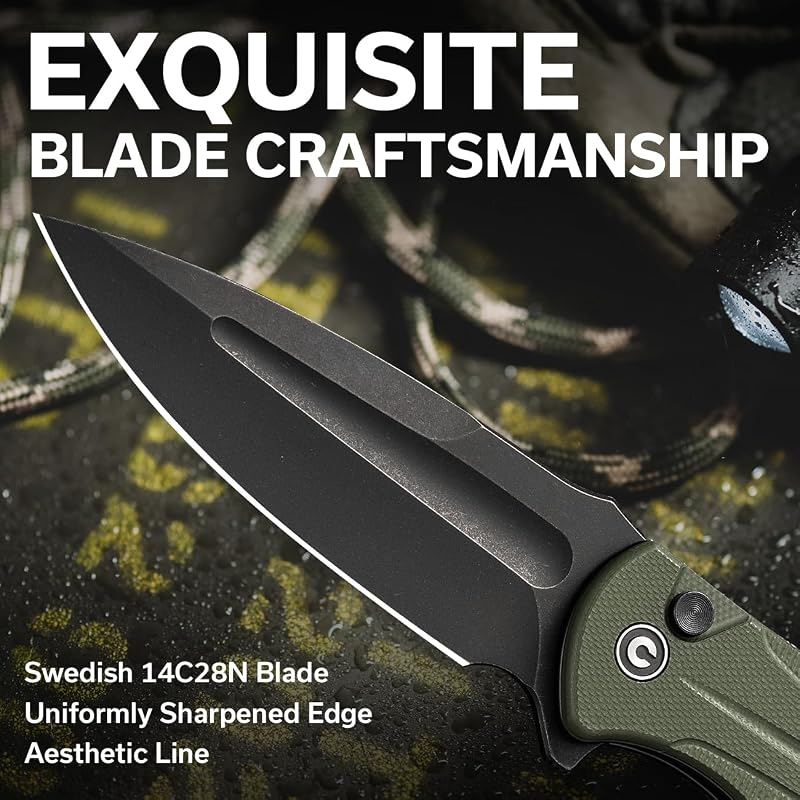 Cuchillo plegable EDC 3.48pulg hoja 14C28N mango G10 verde