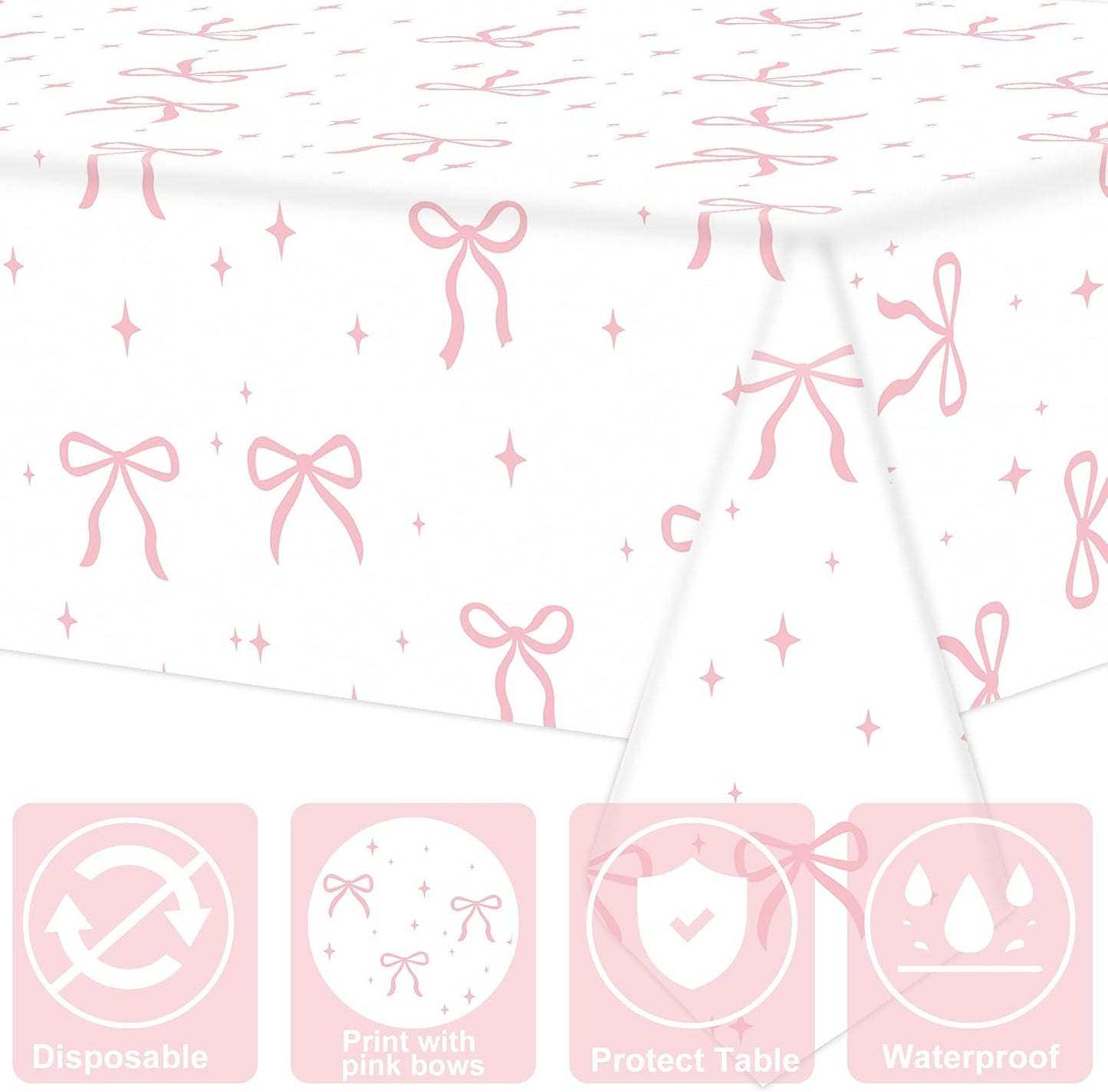 Mantel plástico lazo rosa 2uds rectangular fiesta coqueta