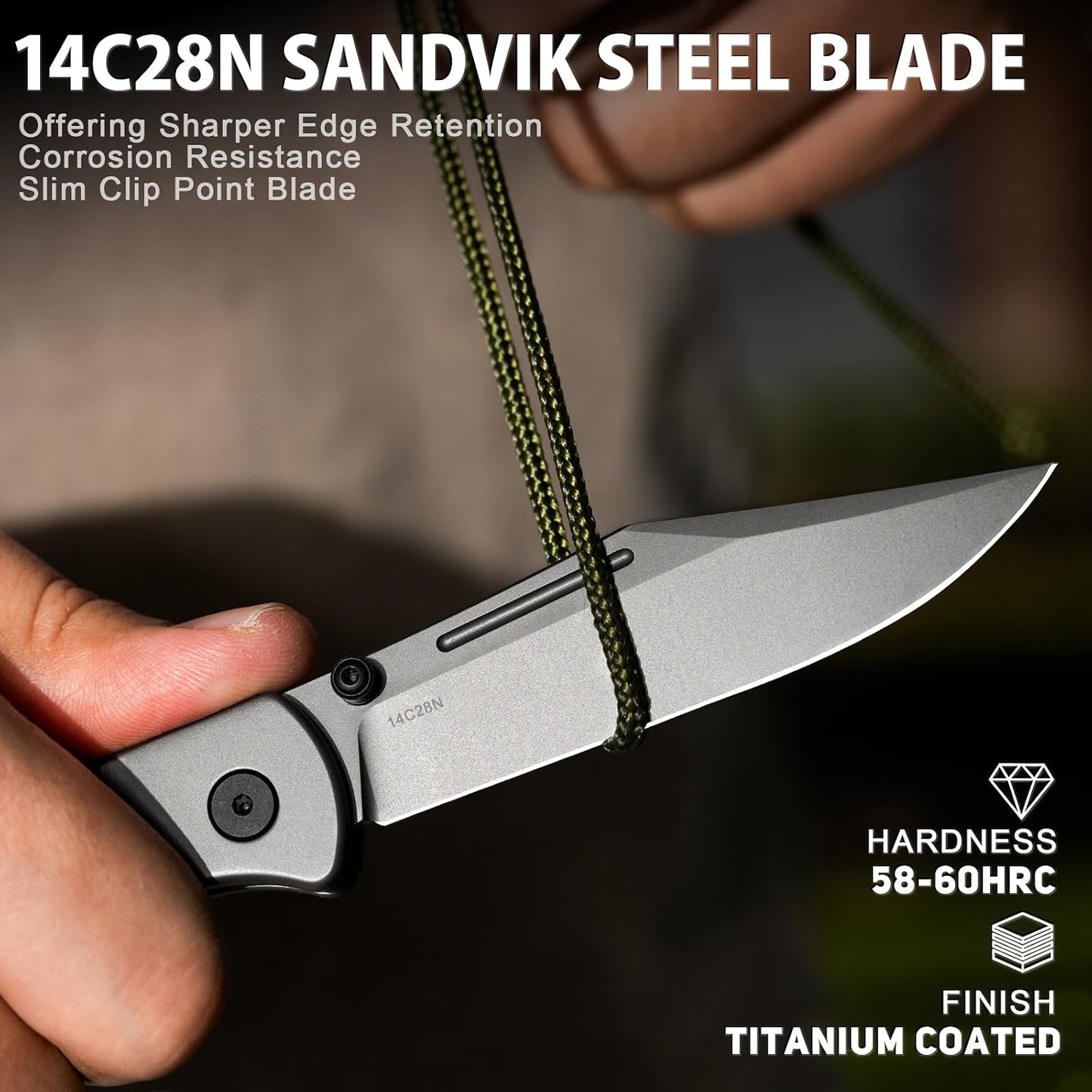 Cuchillo plegable Falcon EDC hoja 14C28N mango G10 camping