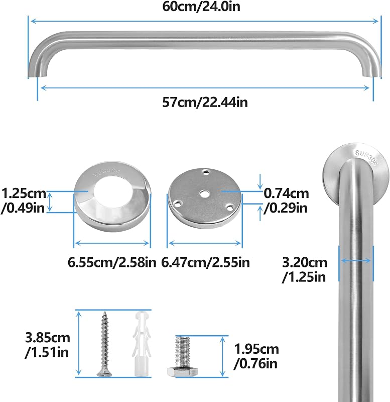 Barra agarre ducha 24" acero inox 304 set 2