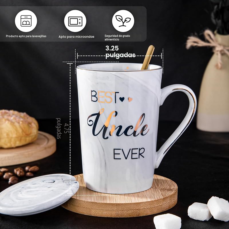 Taza cerámica mármol gris 14oz impresión dorada tío