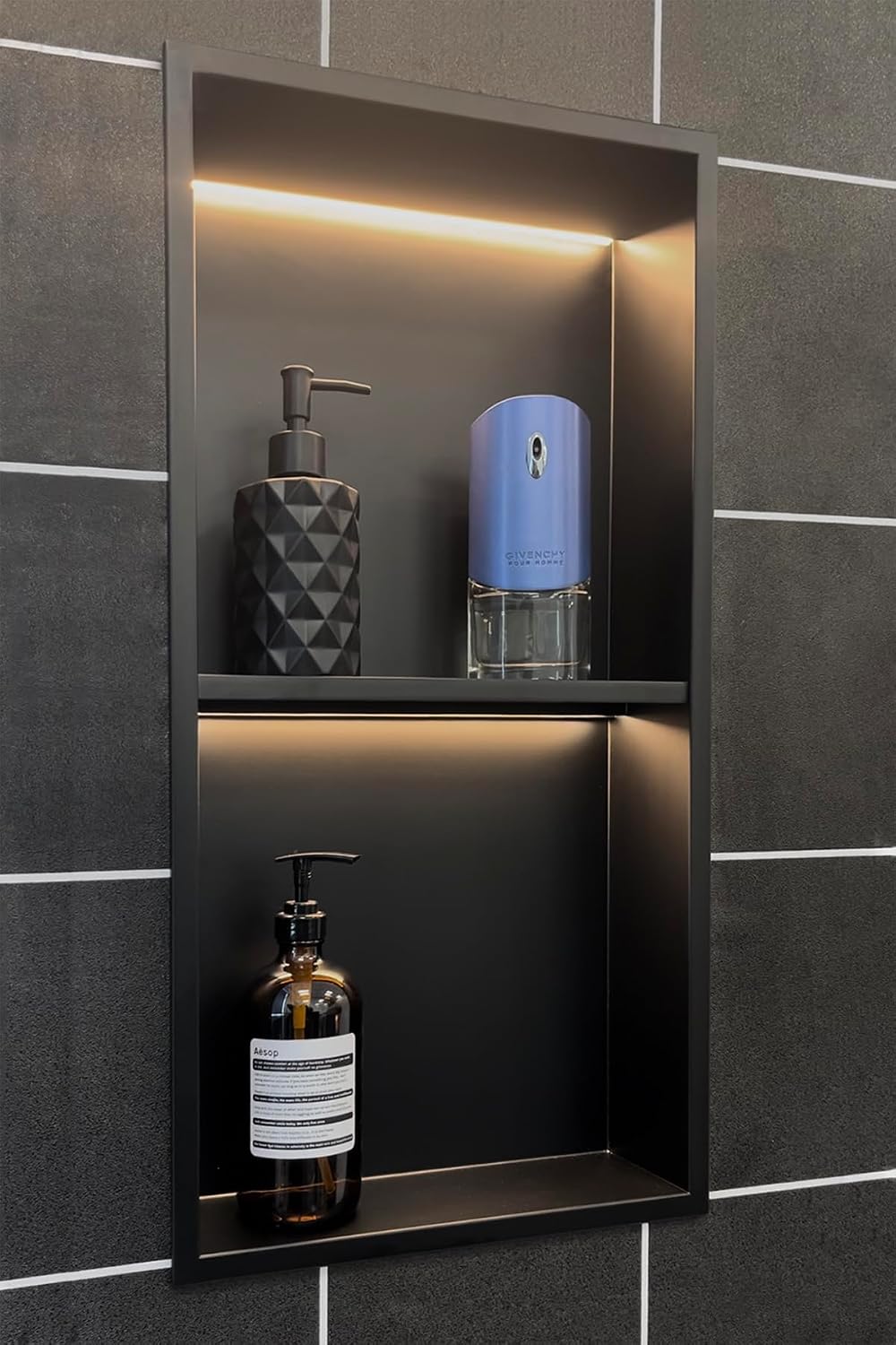 Nicho pared 2 niveles 12x24pulg con luz LED acero inox