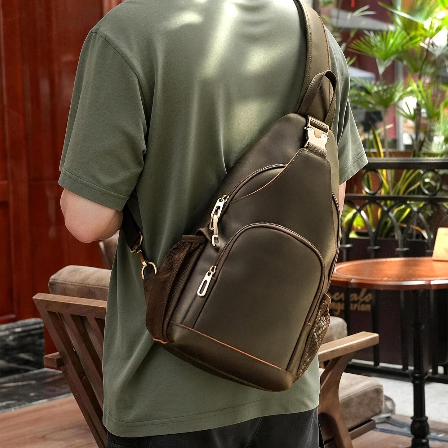 Bolso hombro cuero vintage antirrobo casual