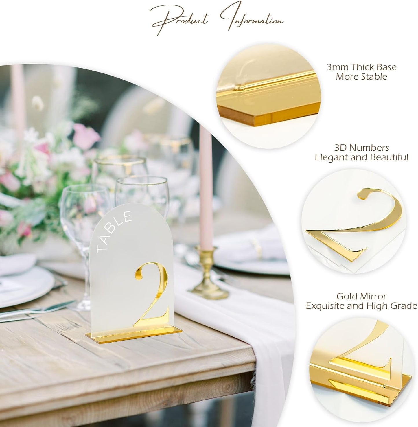 Números mesa boda arco esmerilado 1-10 acrílico 5x7pulg dorado