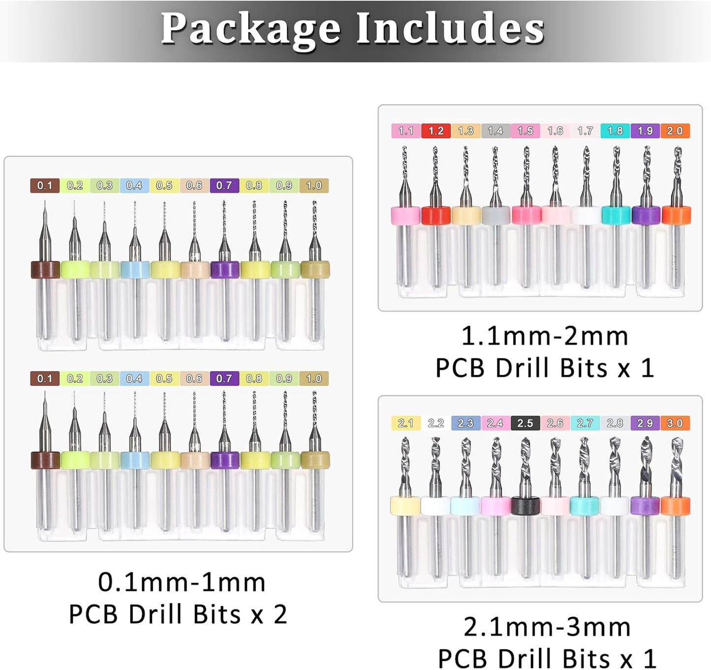 Juego 40 Brocas PCB 0.004-0.118pulg Carburo Espiral Mini