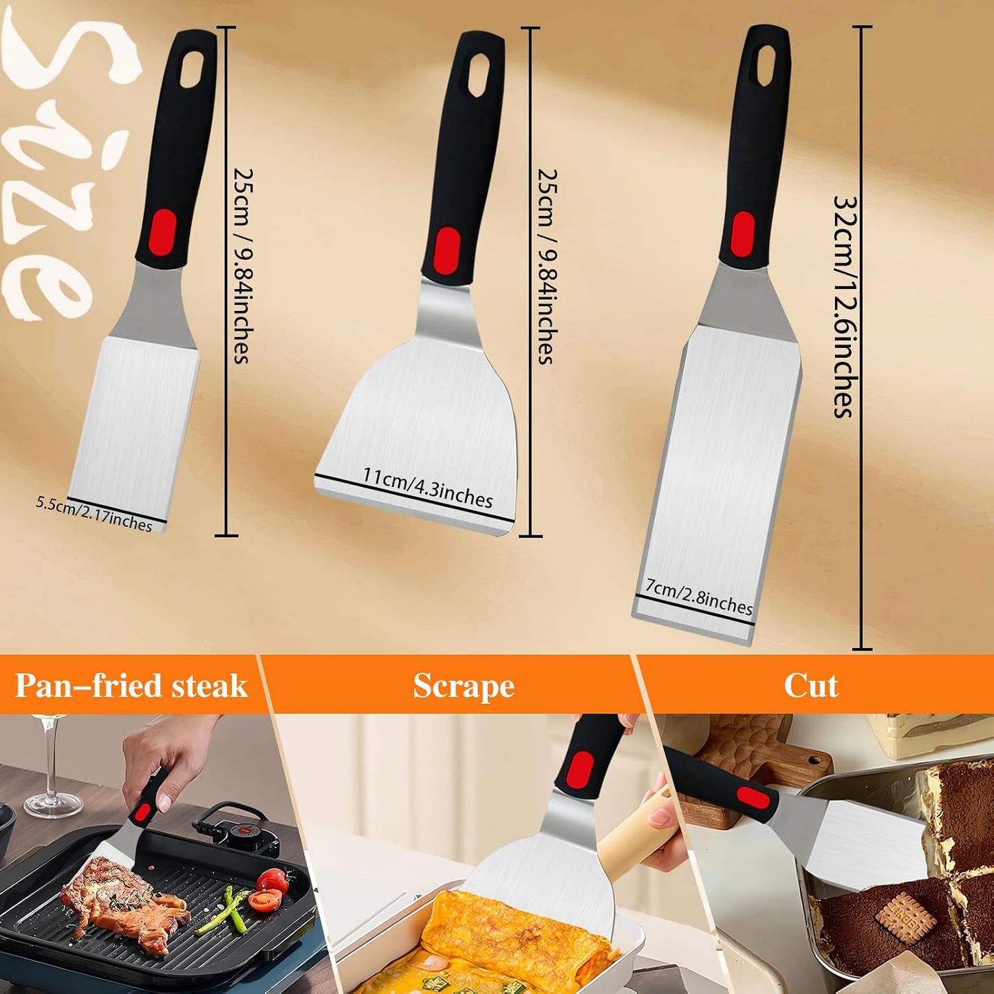 Set 6 Espátulas Silicona y Acero Inox para Asar