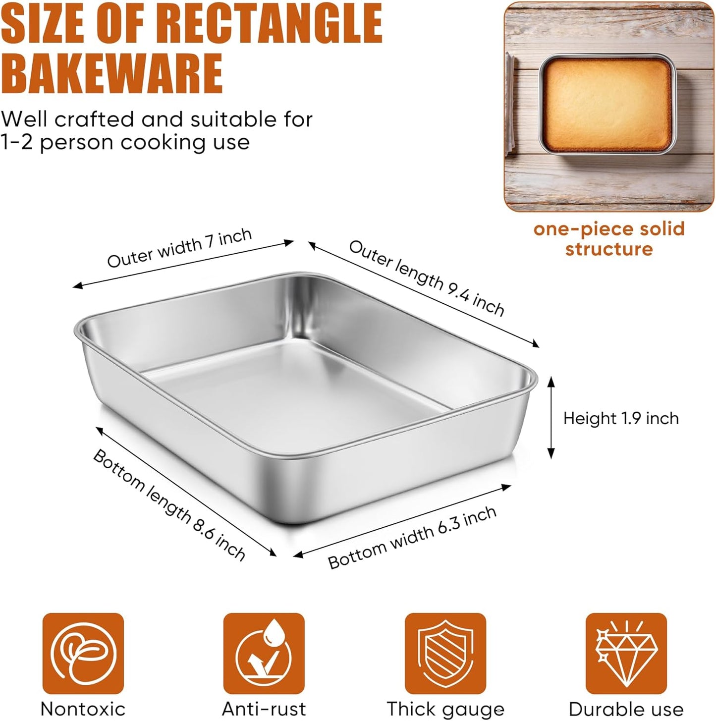 Bandeja lasaña acero inox 9x7pulg horno tostadora
