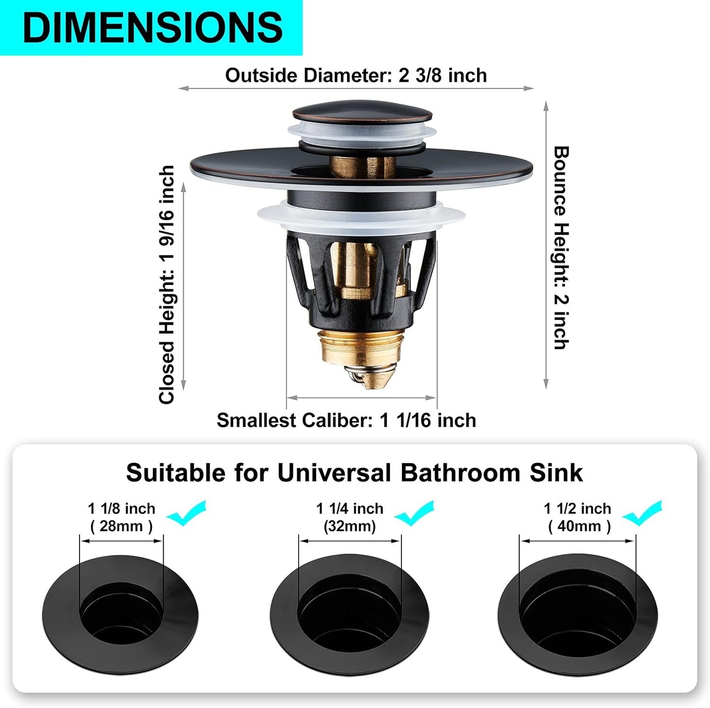 Tapón drenaje lavabo acero inox núcleo bala 1.25