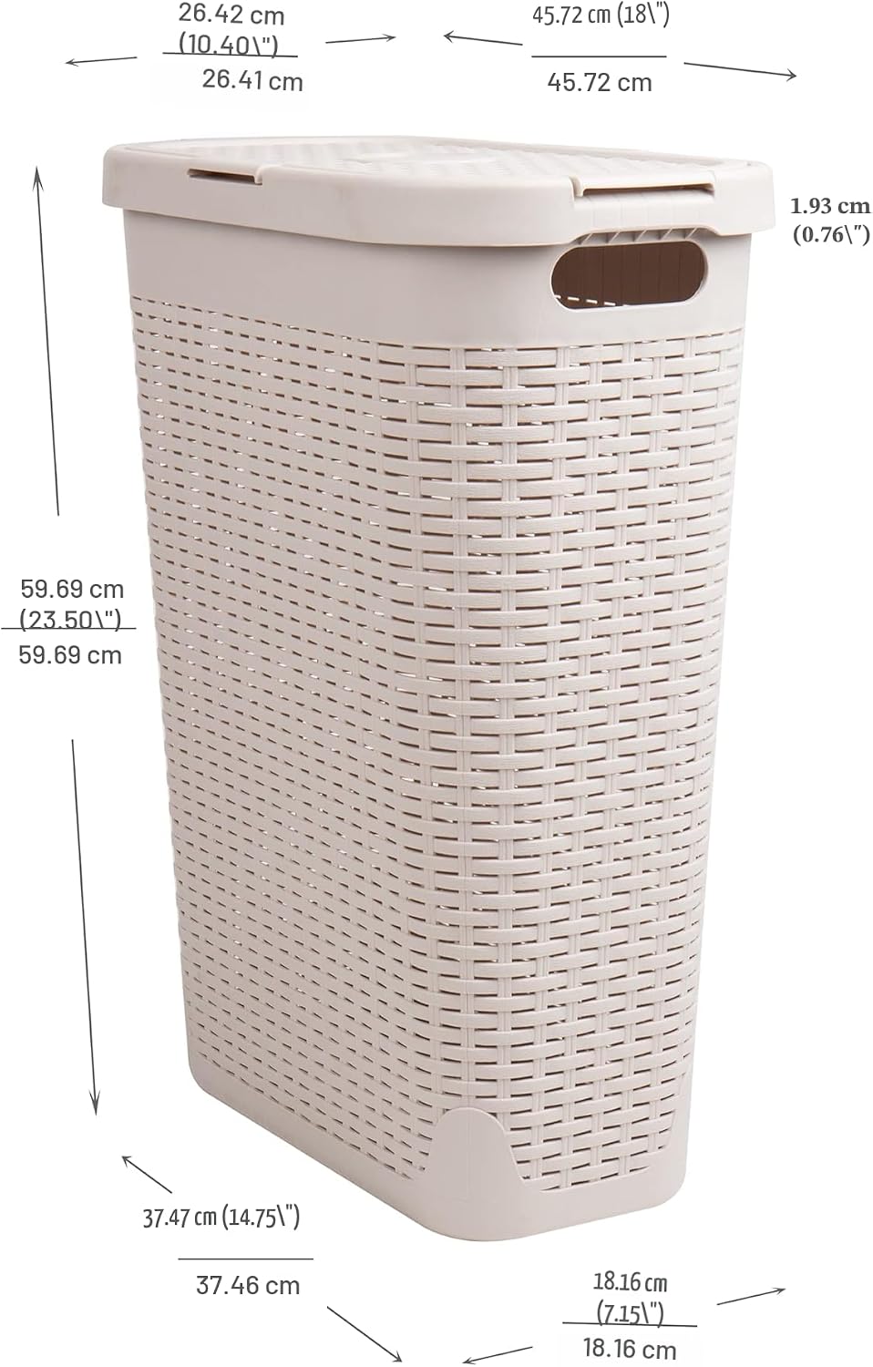 Cesta ropa 40L mimbre plástico marfil con tapa