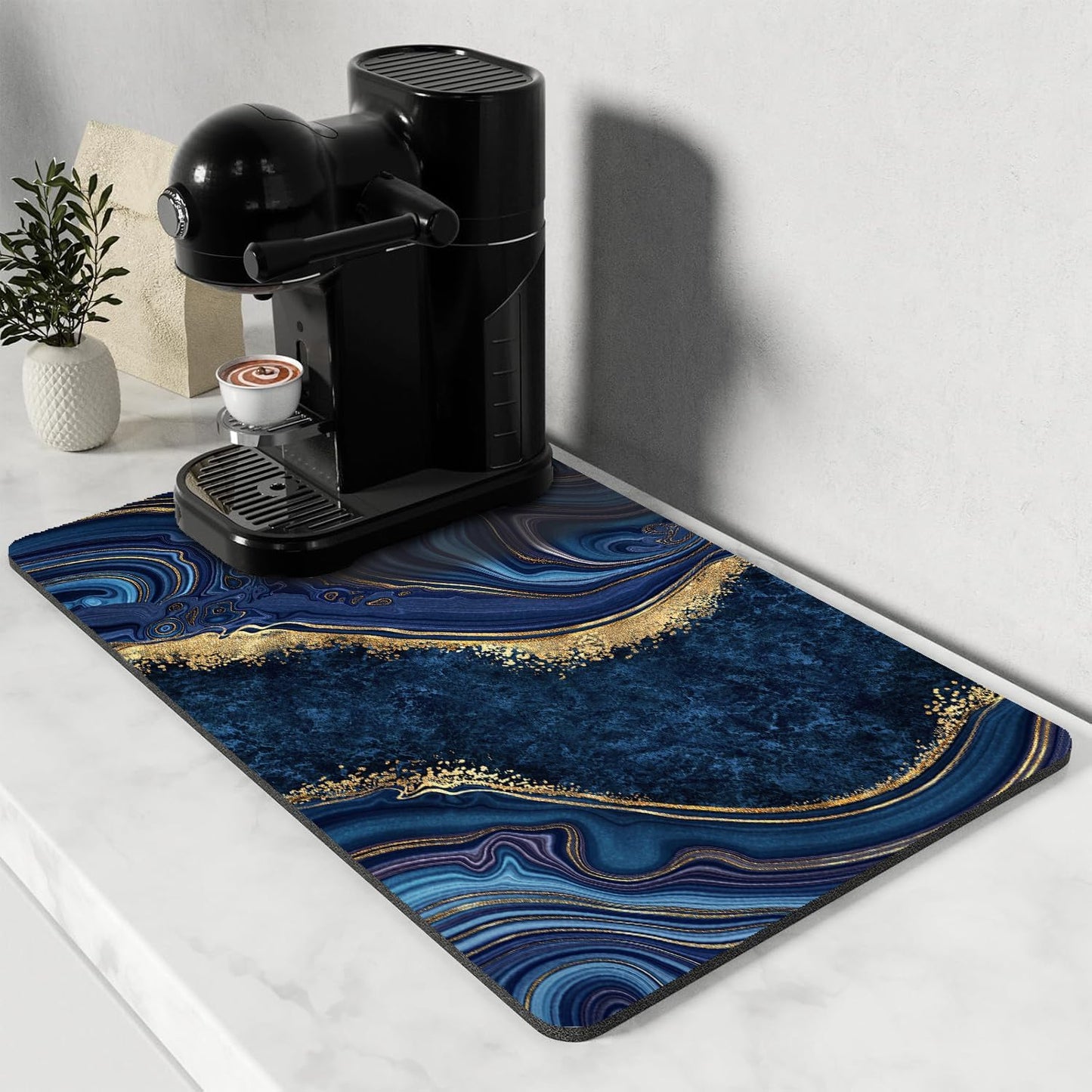 Tapete secado platos encimera mármol azul venas doradas 12x
