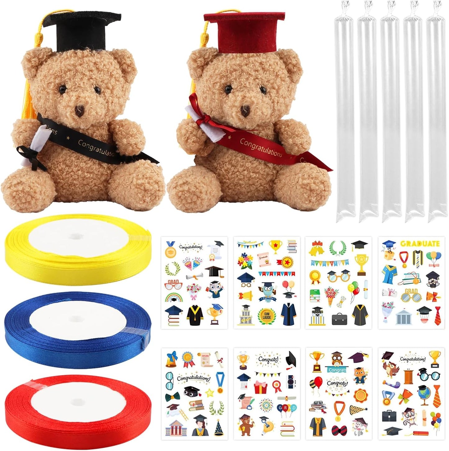 Kit graduación caramelo leis cinta oso peluche purpurina