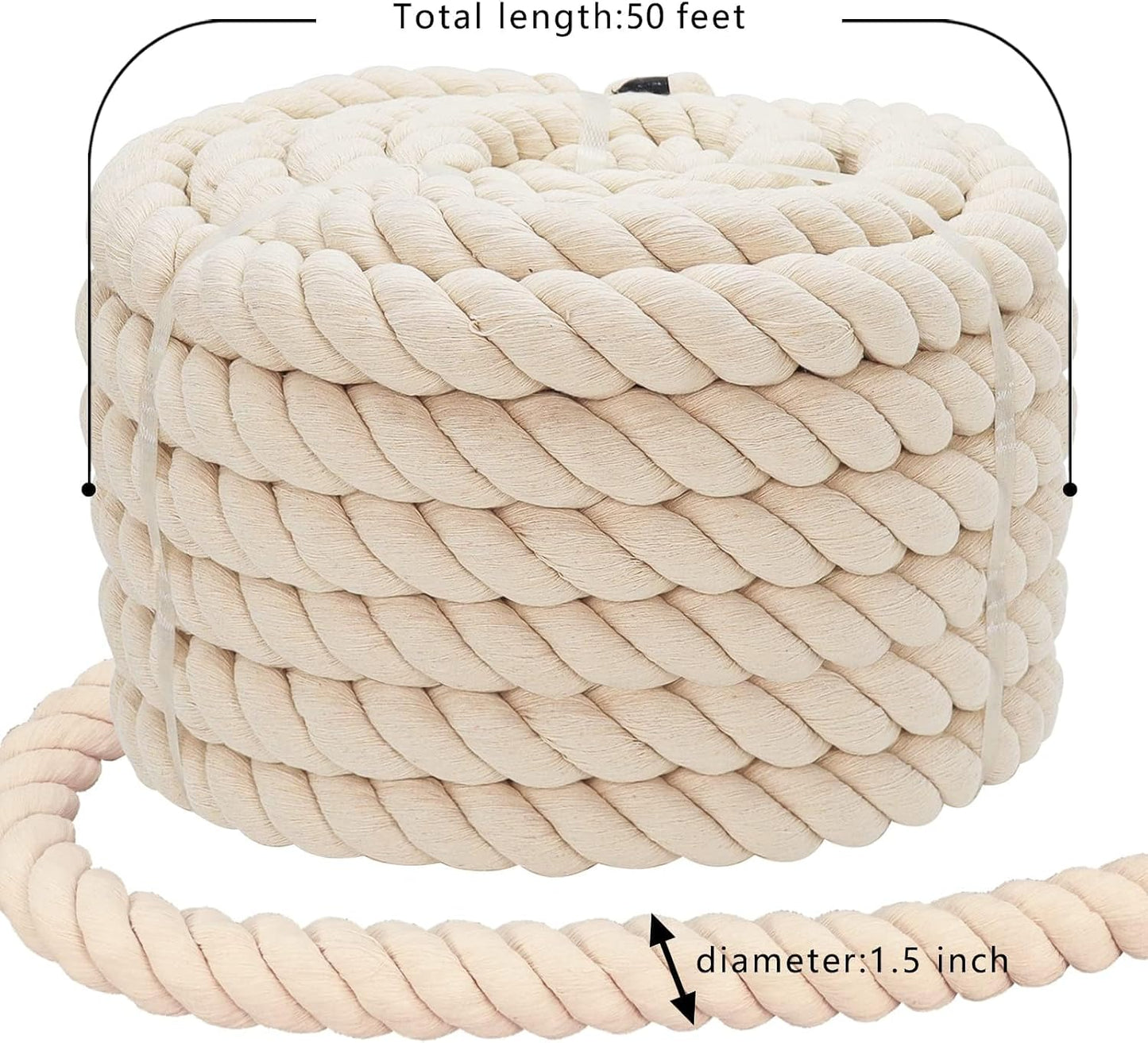 Cuerda algodón 1.5pulg x50ft trenzada gruesa deporte