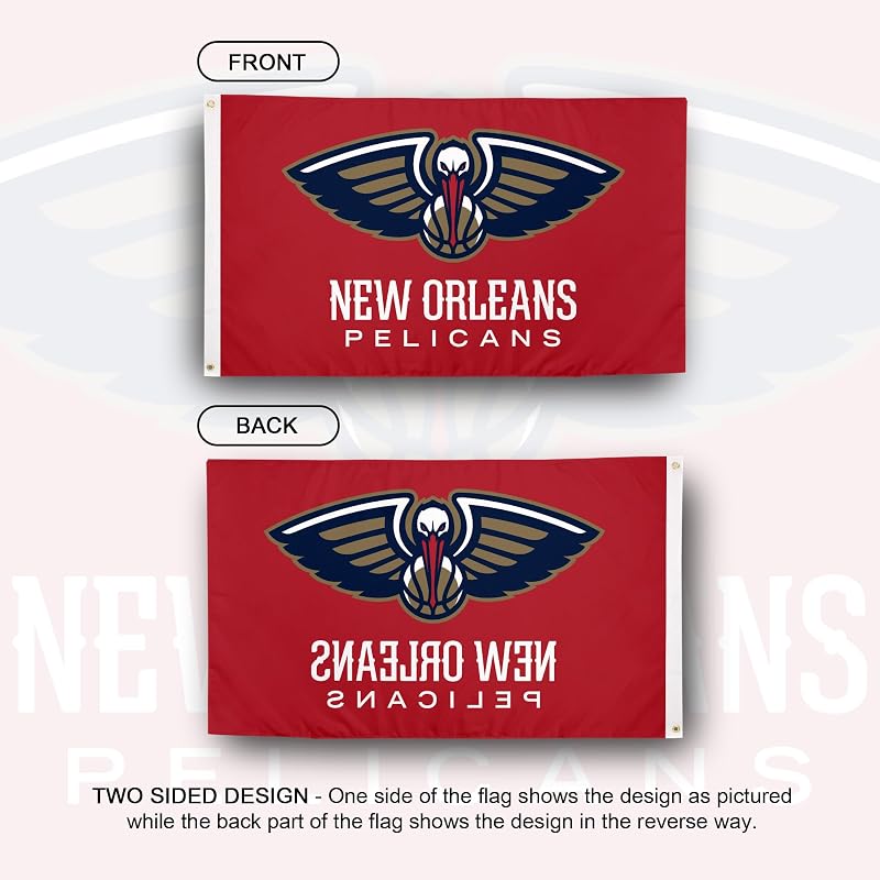 Banderas Pelicans NBA 3x5ft para interiores y exteriores