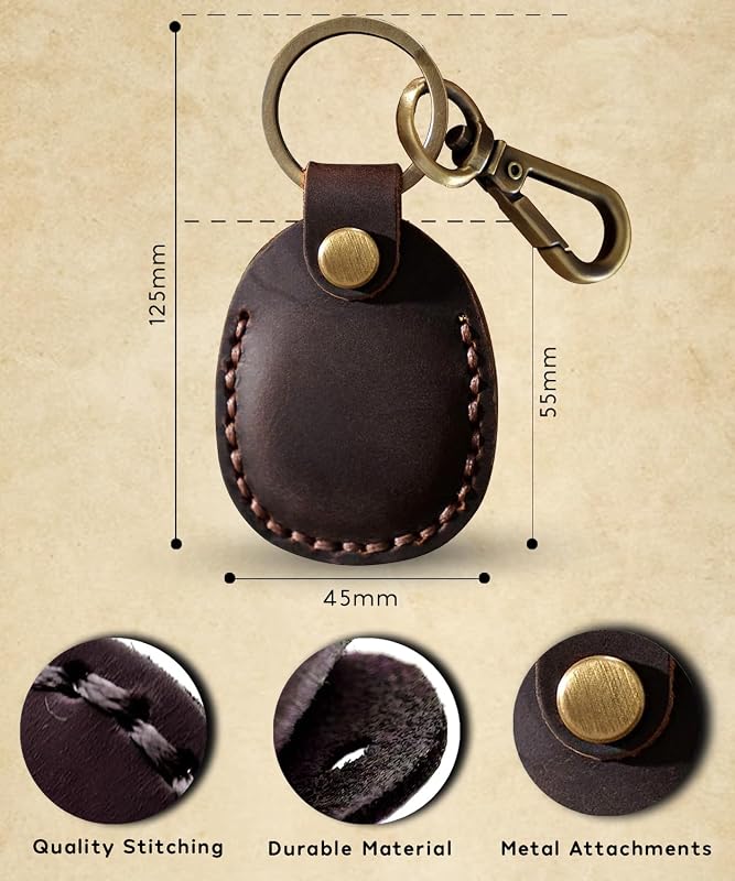 Soporte AirTag cuero para llavero mascotas y equipaje café