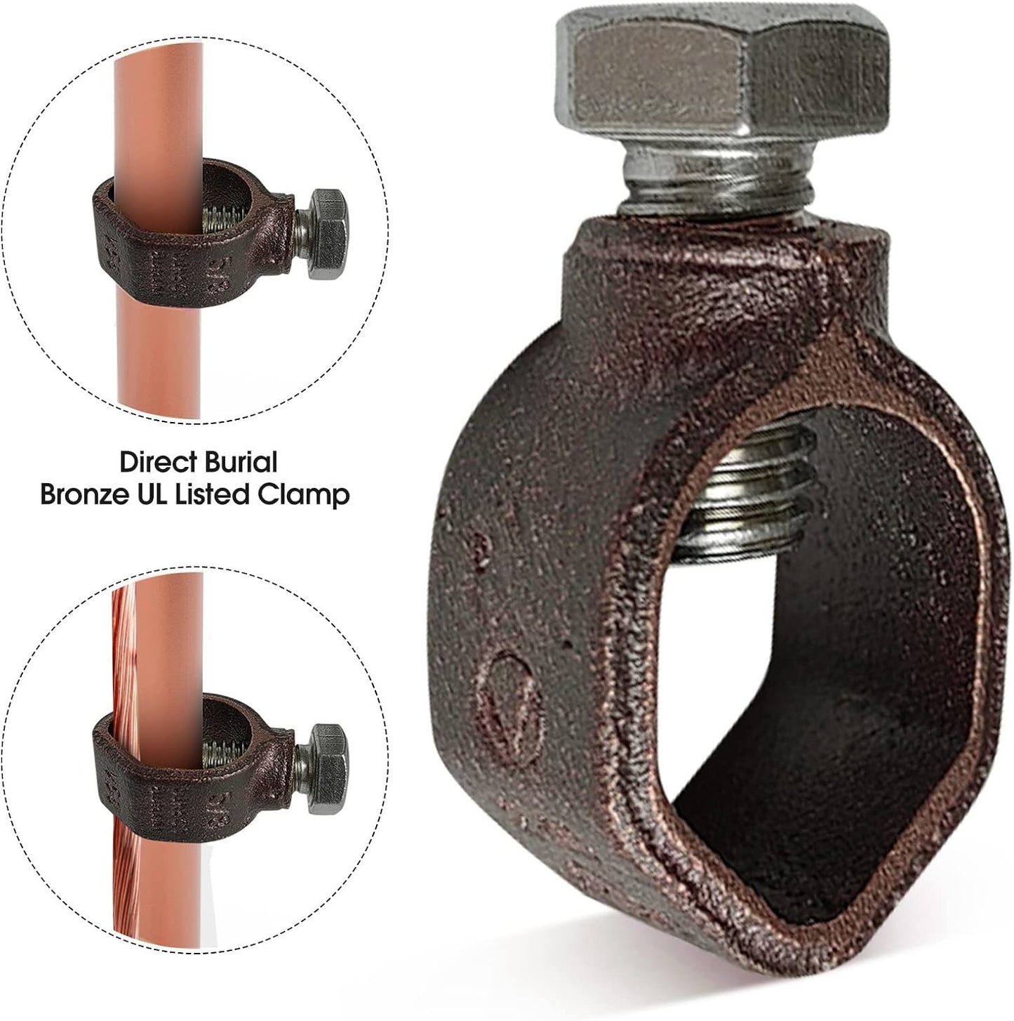 Kit varilla puesta a tierra 8ft cobre abrazadera bronce UL