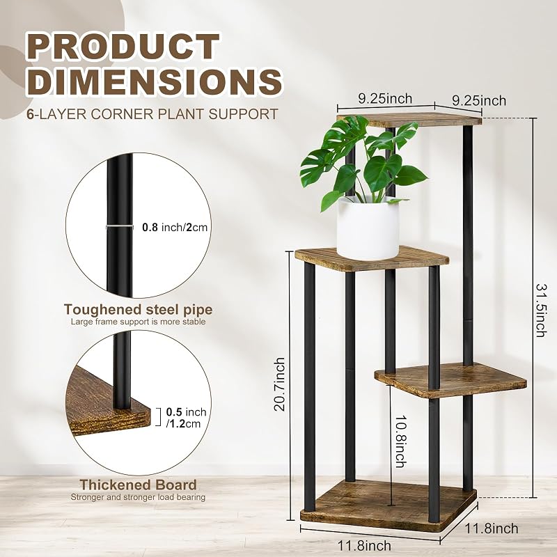 Soporte madera 4 niveles para plantas estante metal interiores