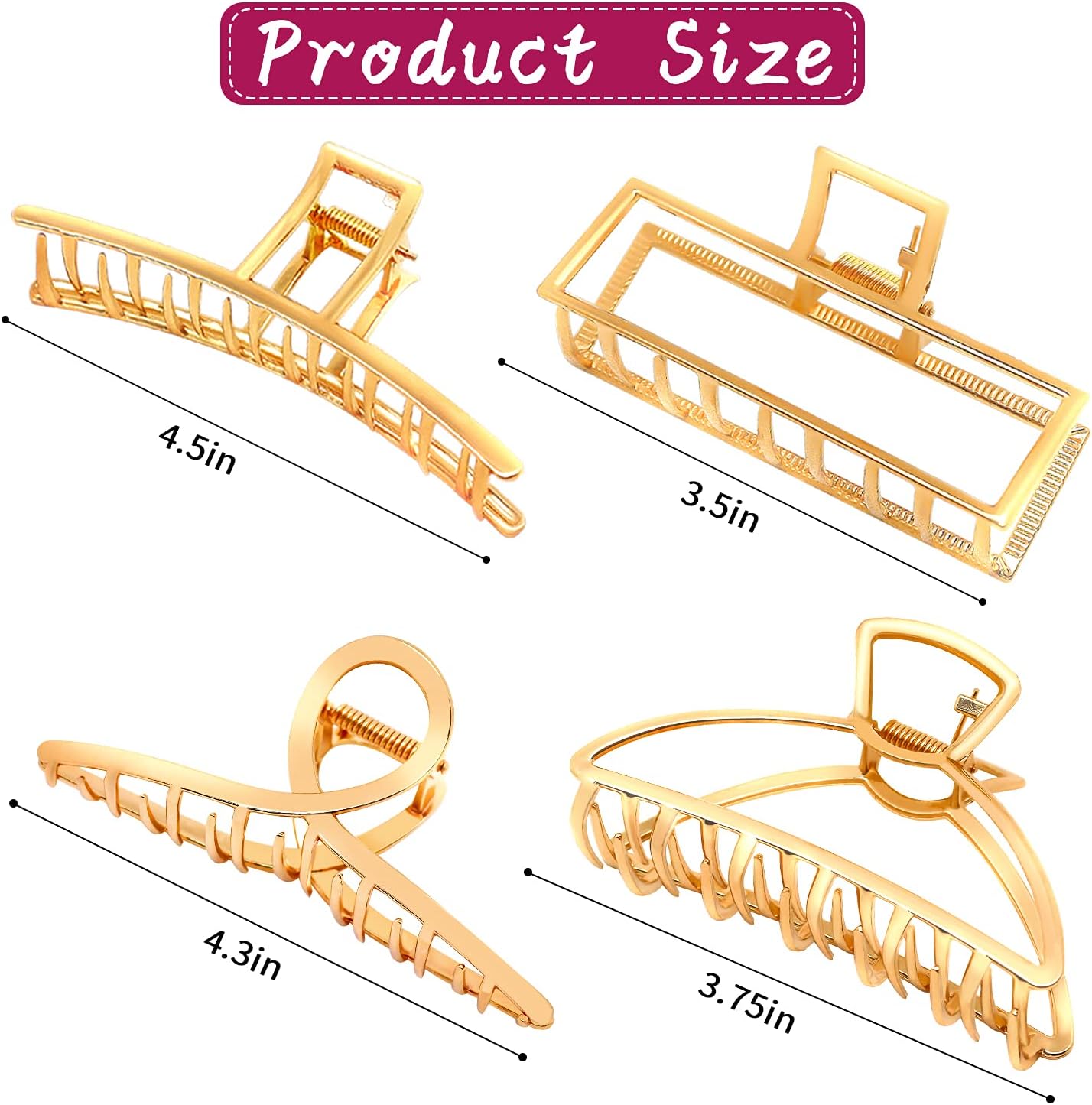 Pinzas metal cabello antideslizantes doradas mujer niña