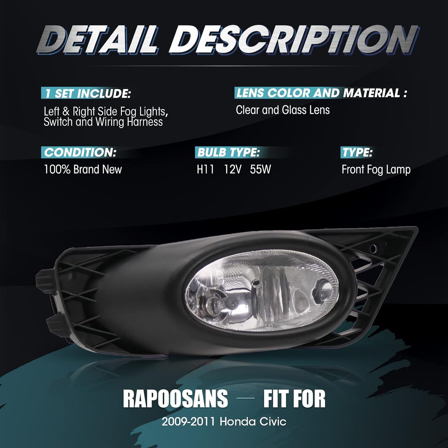 Kit luces antiniebla H11 Honda Civic 12V 55W con interruptor