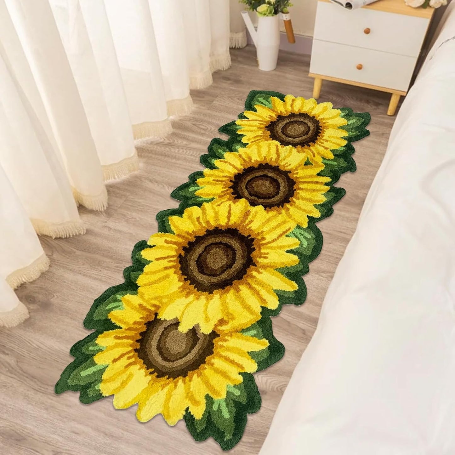 Alfombra pasillo girasol hecha a mano 25.6x63"