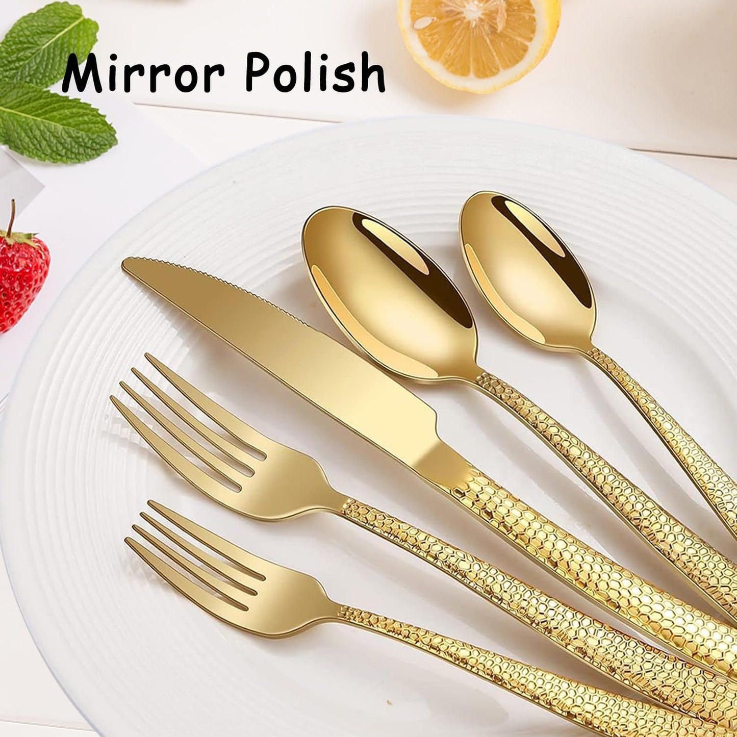 Set 40 Pzas Cubiertos Acero Inox Caja Regalo Oro