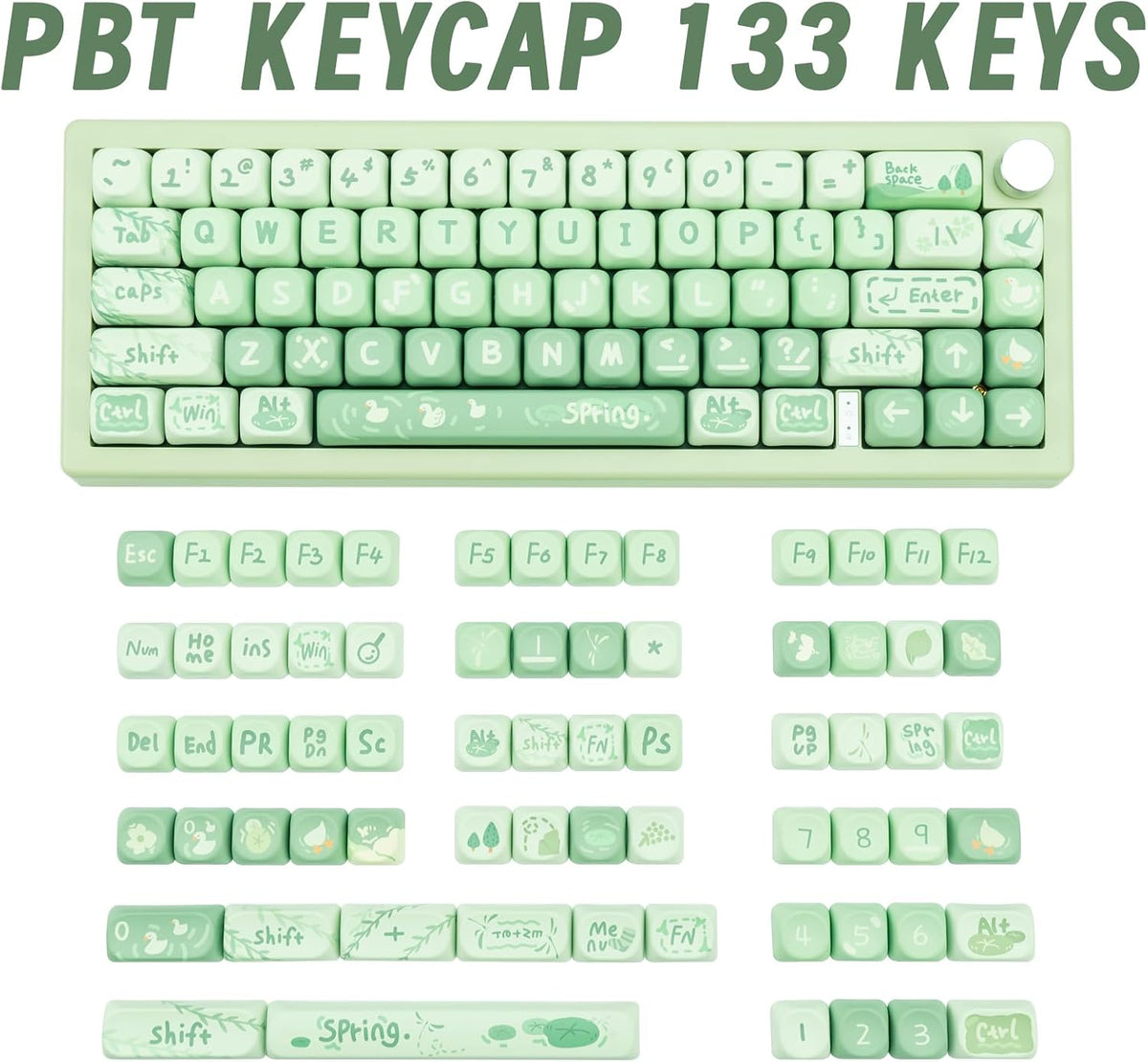 Juego teclas PBT MOA 133 teclas sublimación Cherry Gateron verde