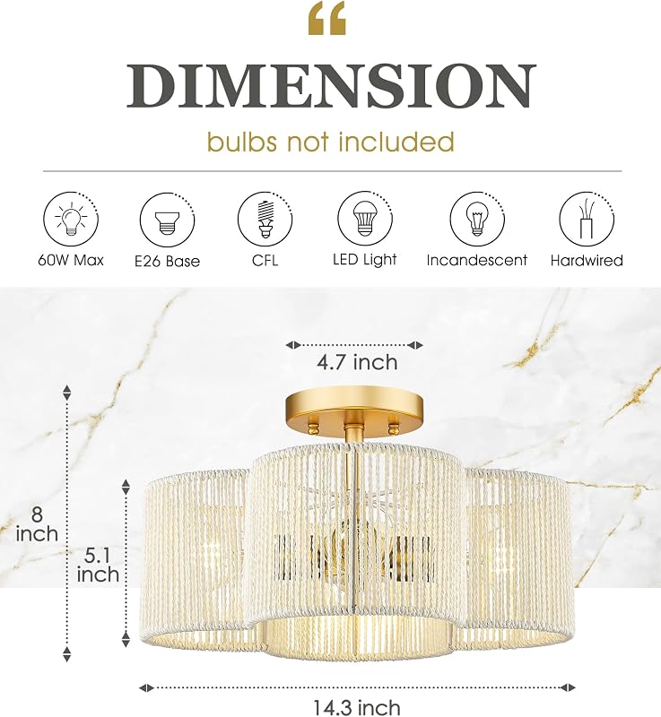 Lámpara techo ratán 4 luces 14" cocina