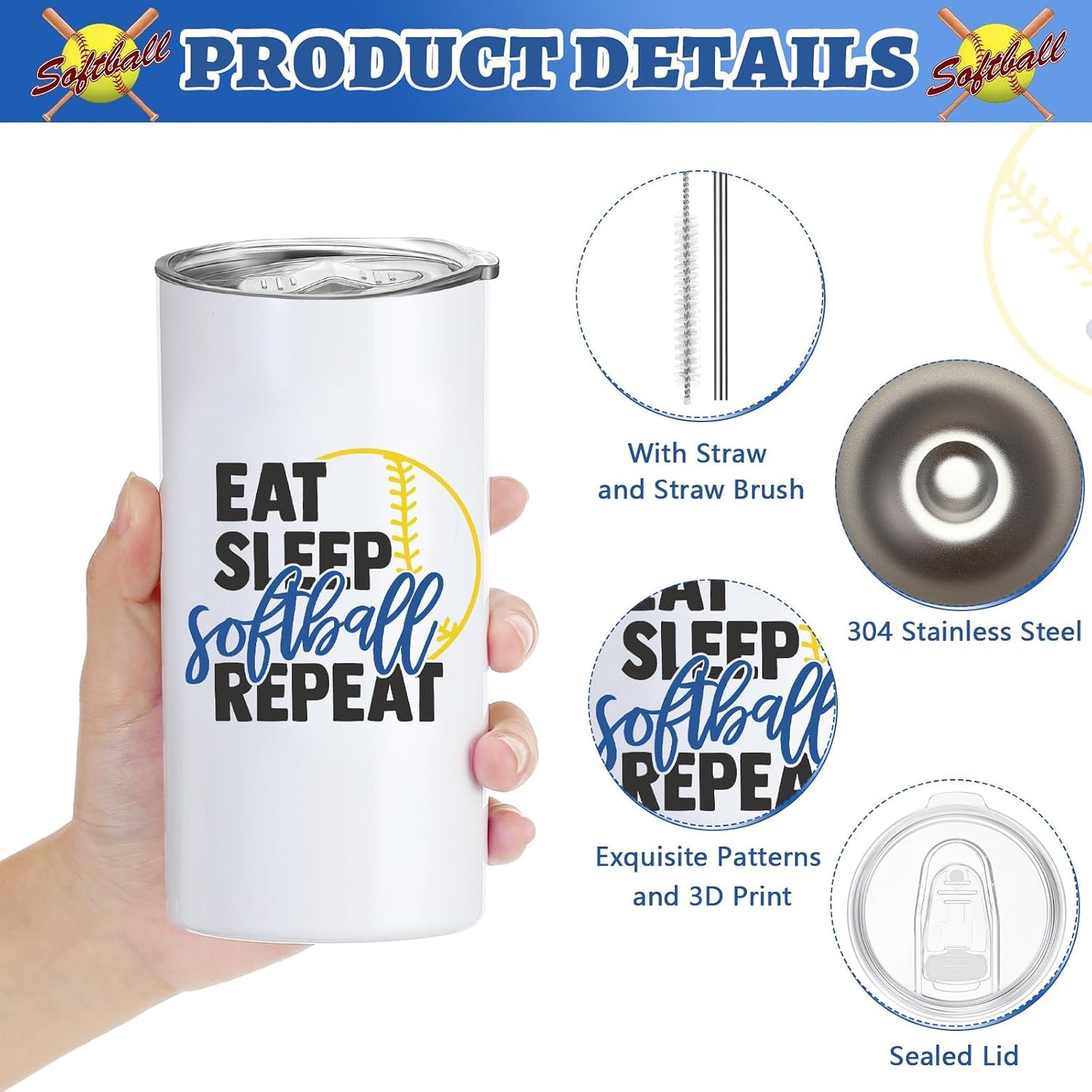 4 Pzas Regalo Sóftbol Niñas Botella 14oz Banda Cabello