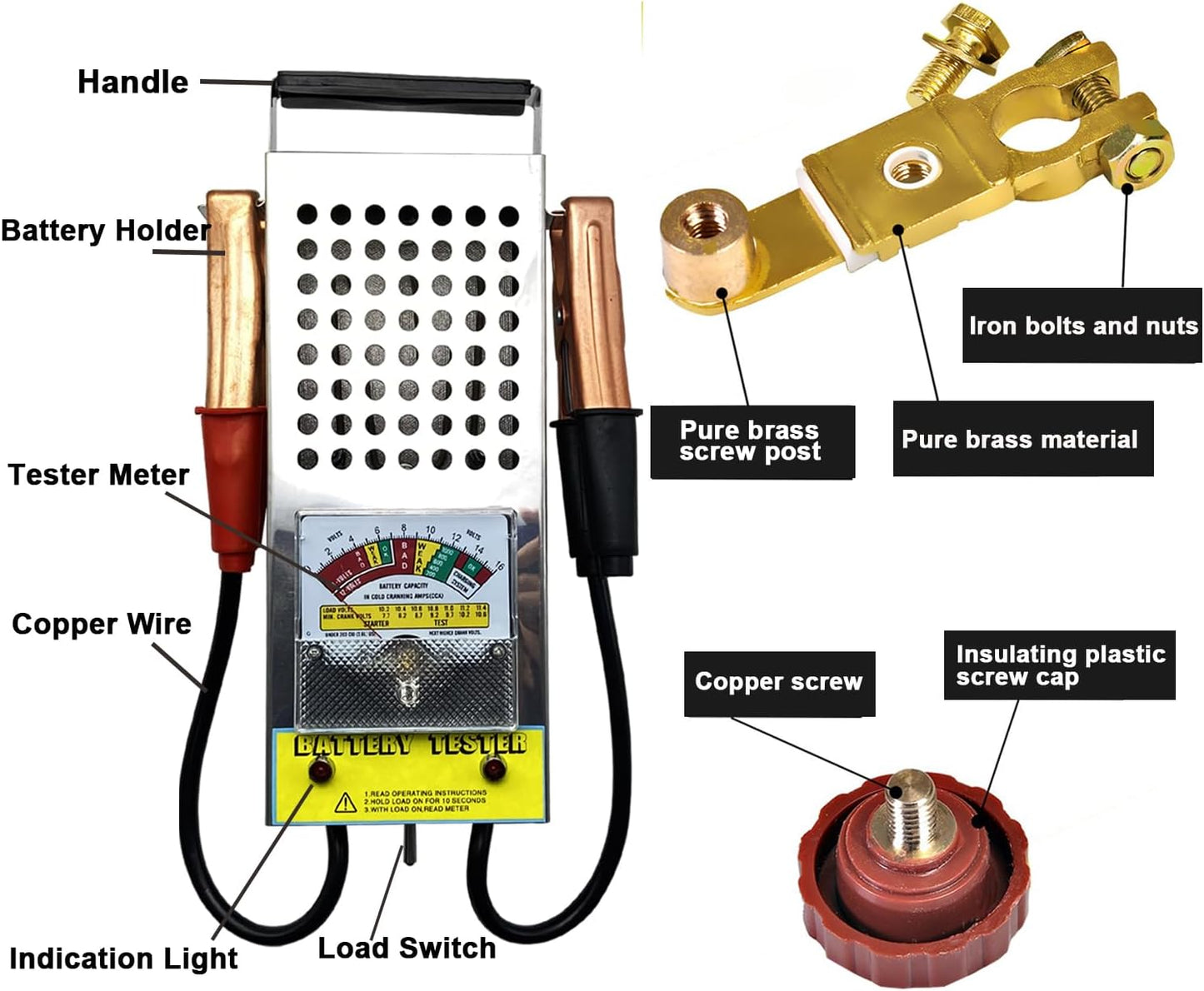 Probador carga batería 12V 6V con pinzas cocodrilo