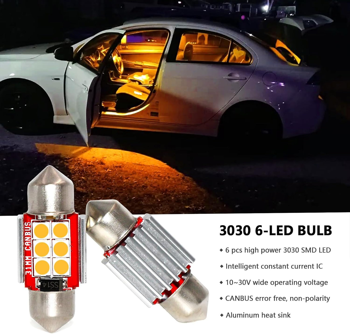 Bombillas LED amarillas 31mm para luz interior automóvil