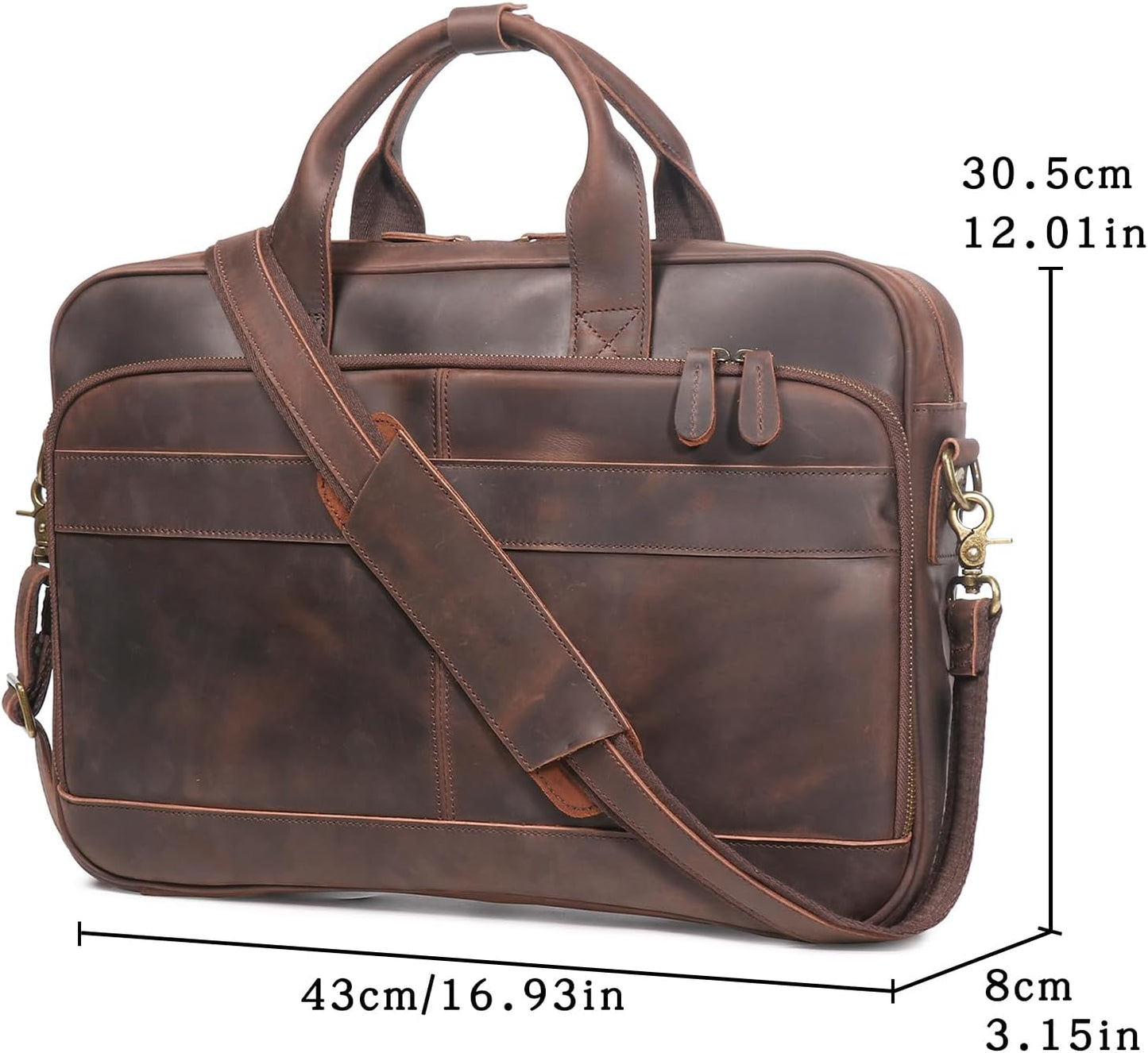 Maletín cuero 17pulg para laptop YKK cremallera hombre