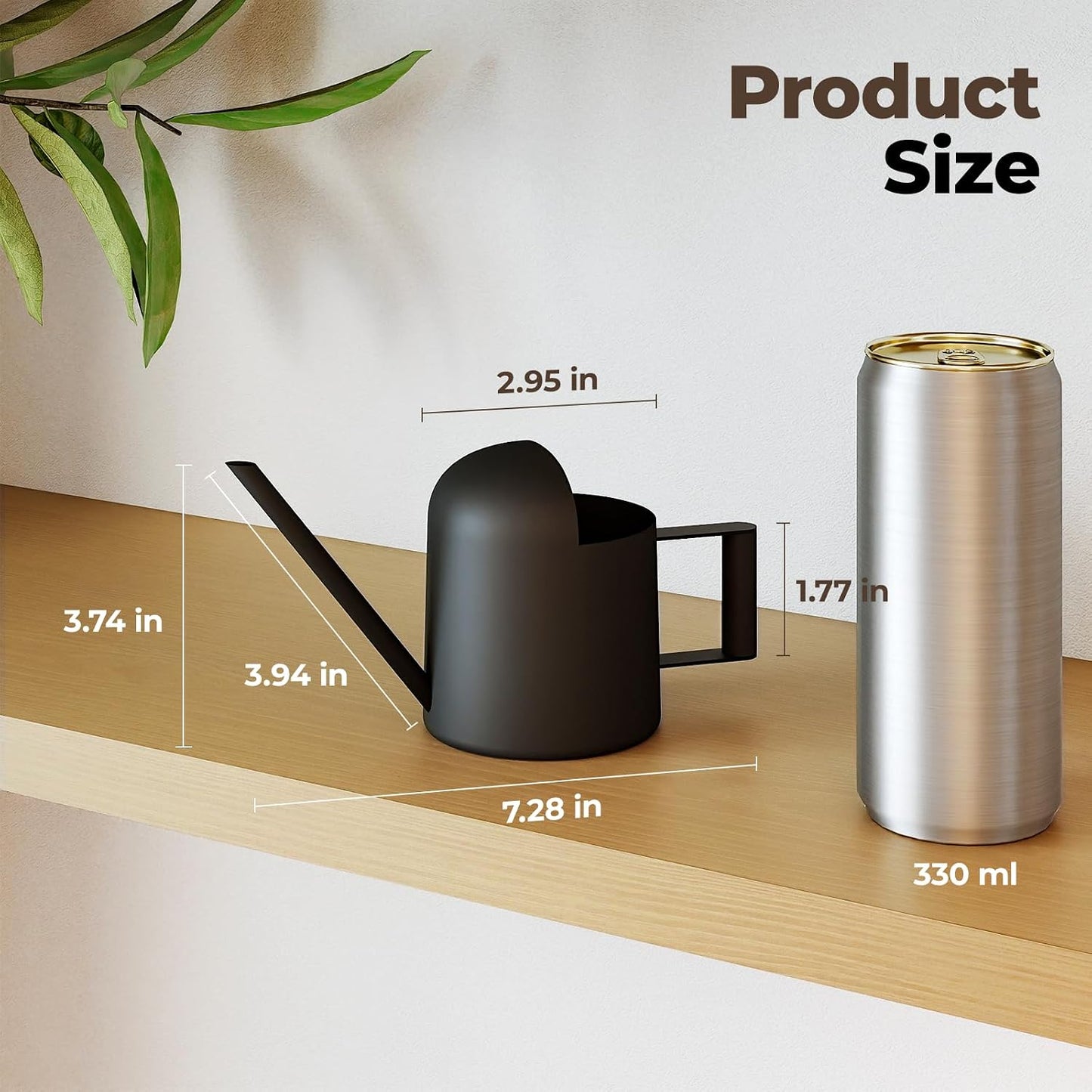 Regadera metal negro acero inox pico largo para plantas 10oz