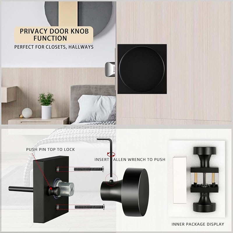 Pomos puerta negros mate con cerradura cuadrada dormitorio