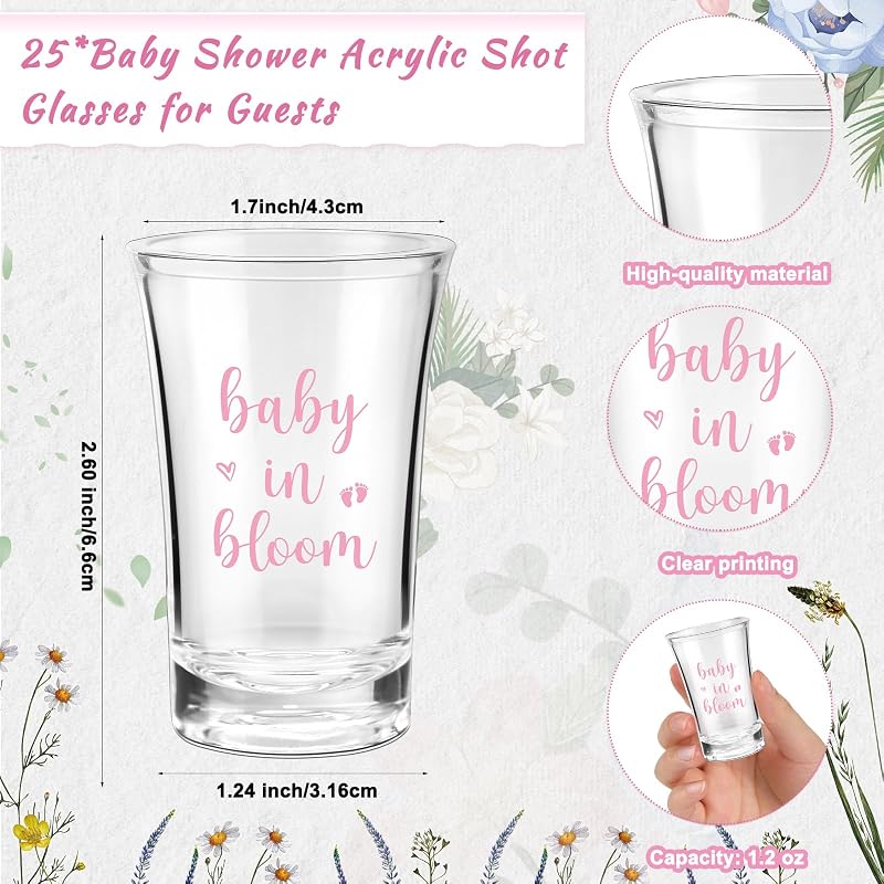 25 Vasos Chupito Baby Shower con Etiquetas y Bolsas