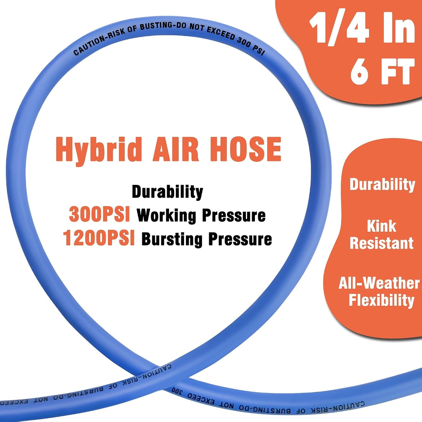 Manguera aire compresor 1/4pulg x6ft 300PSI acoplador rápido azul