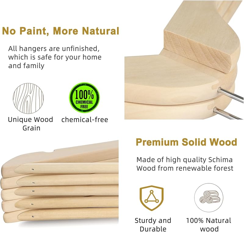 Perchas madera prémium 18uds gancho 360° muescas hombro