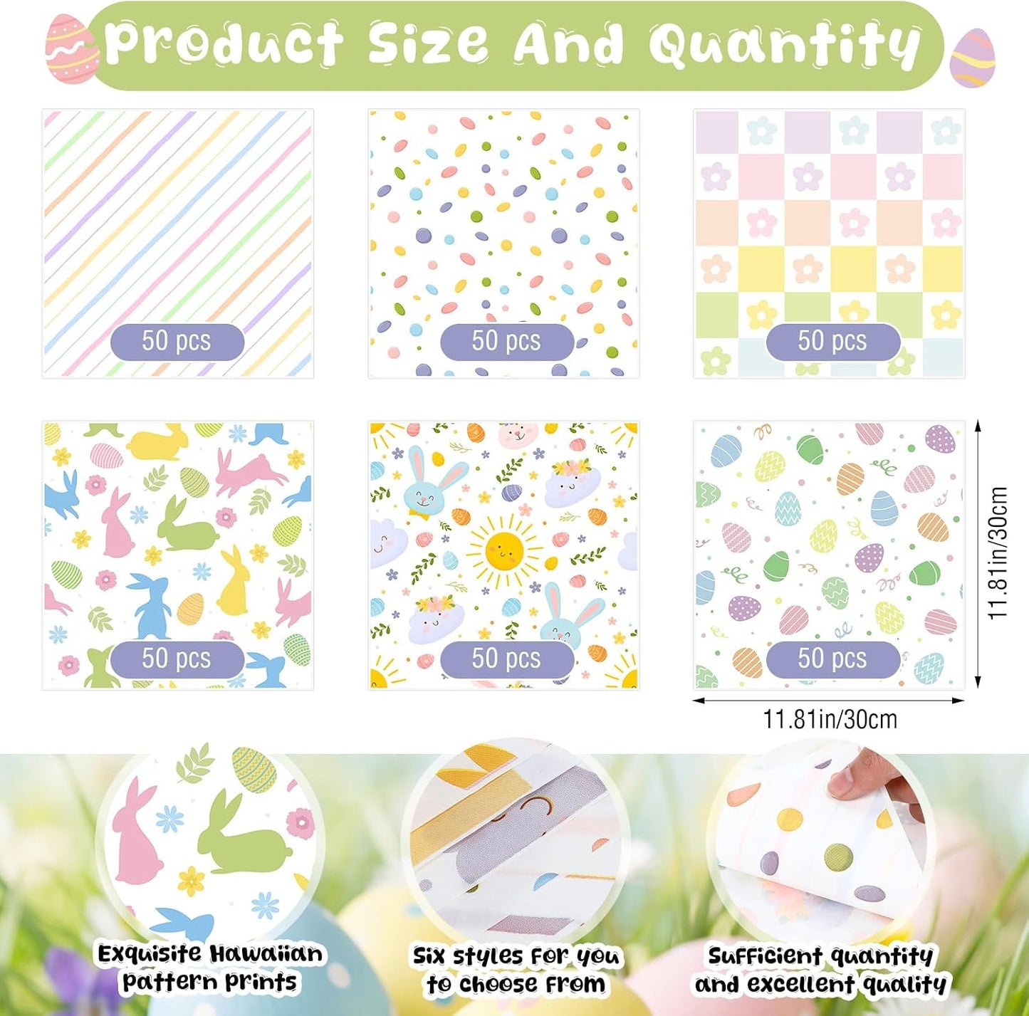 300 Hojas Papel Cera Pascua 12x12pulg Huevos Conejos 6 Estilos