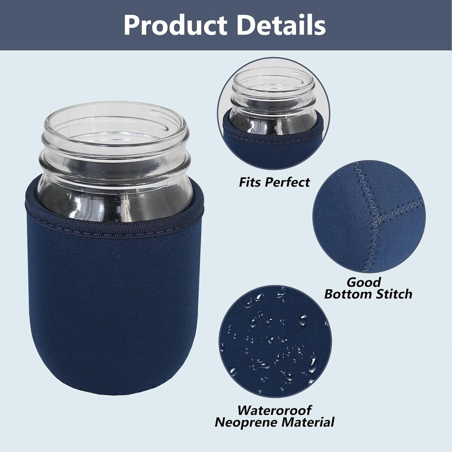 4 Fundas Neopreno Aisladas para Tarro Mason 16oz y 24oz