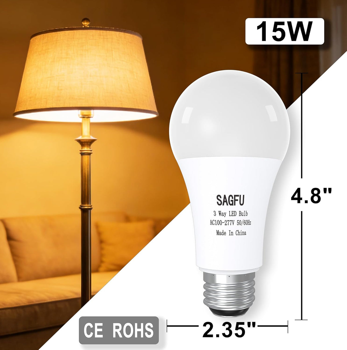 Bombilla LED 3 vías A19 E26 15W 3000K pack 2