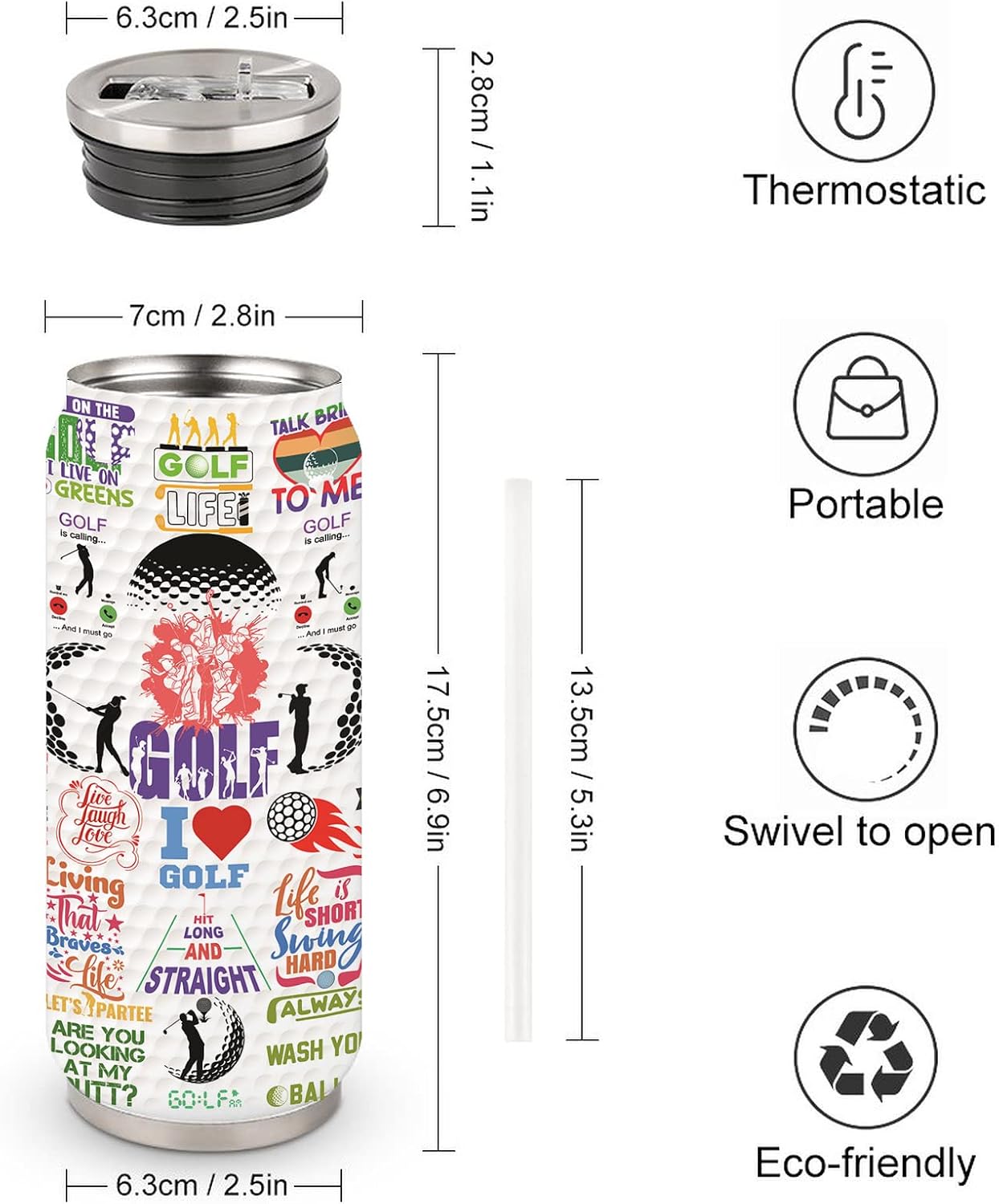 Vaso Tumbler Acero Inox 17oz Regalo Golf para Hombres