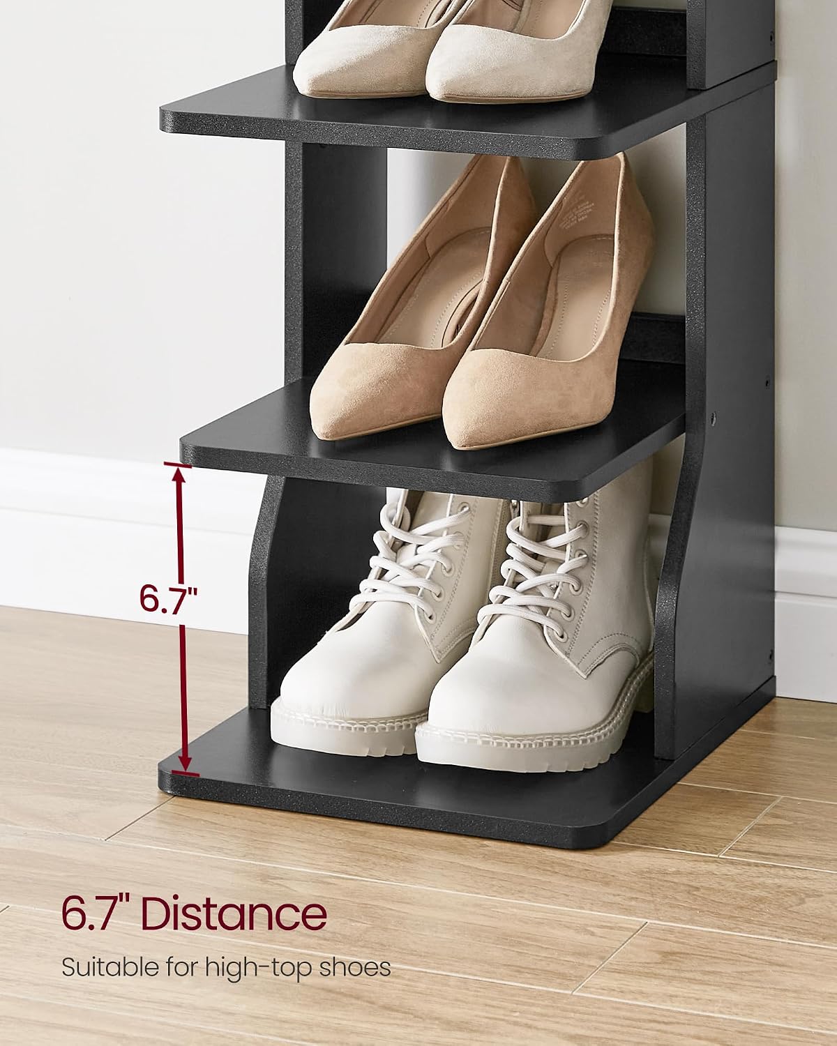 Zapatero vertical 7 niveles estrecho con ganchos negro