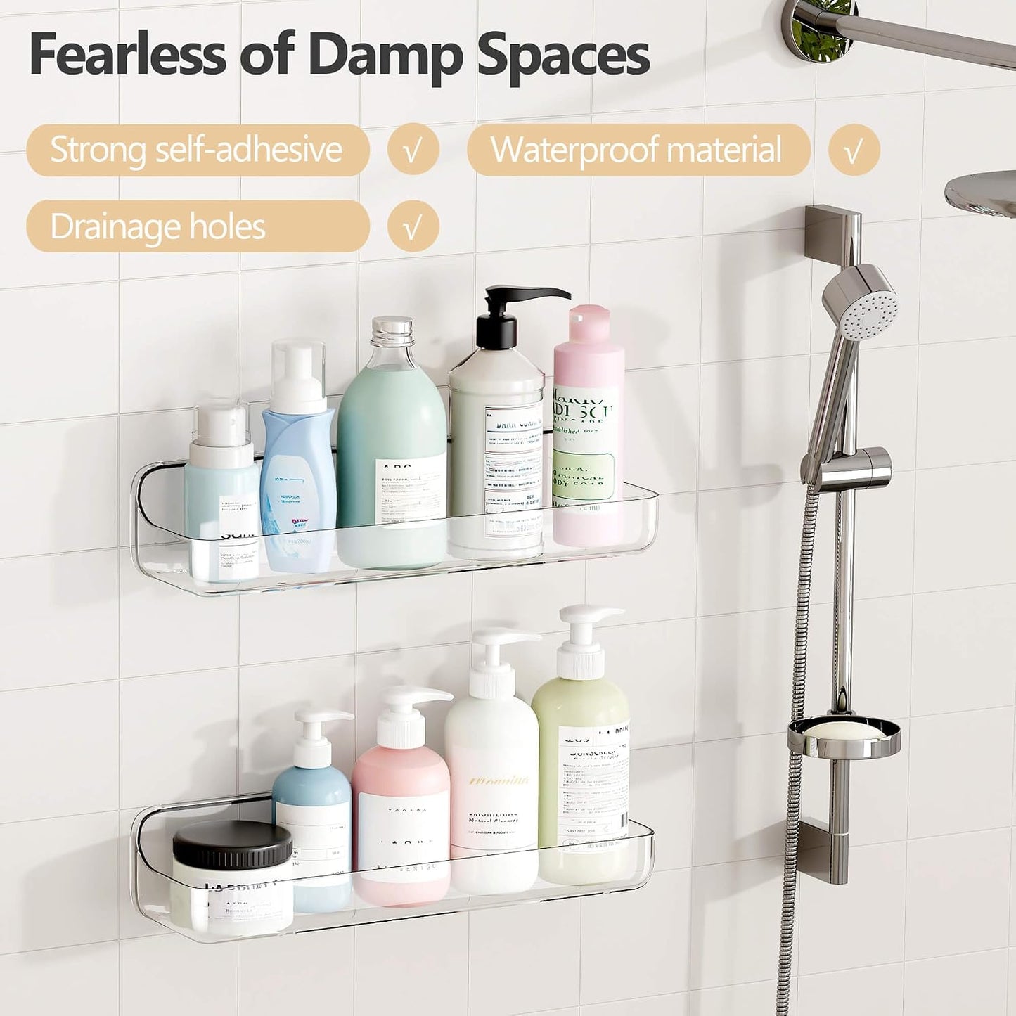 Estante adhesivo acrílico ducha con organiz.