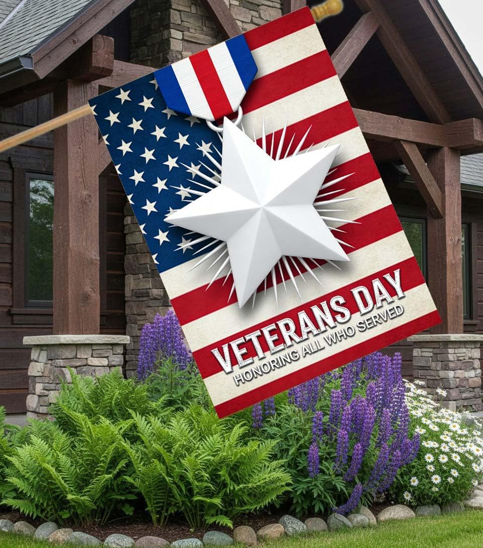 Bandera jardín 28x40pulg doble cara honra veteranos
