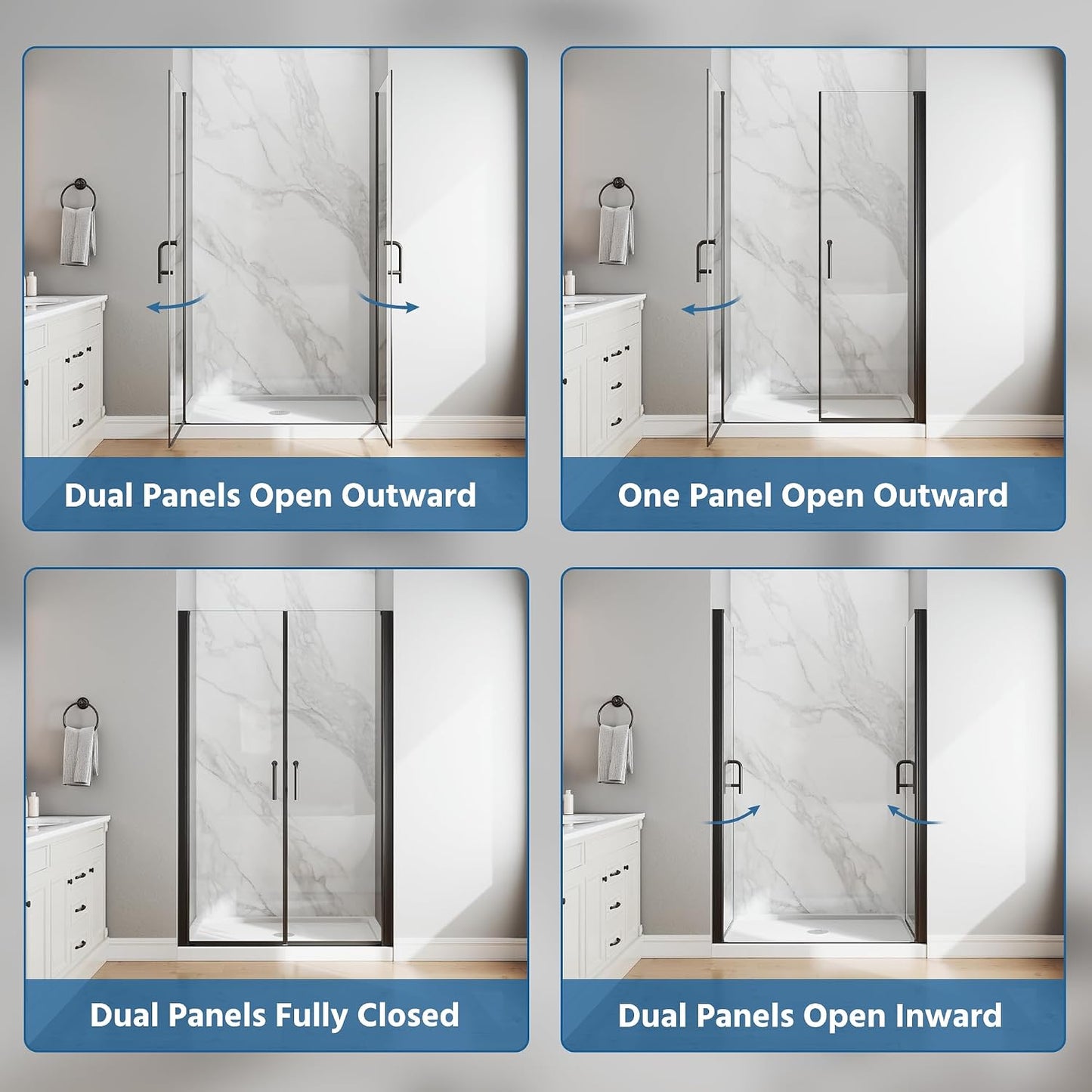 Puerta ducha pivote 46-48pulg x72pulg vidrio oscilante